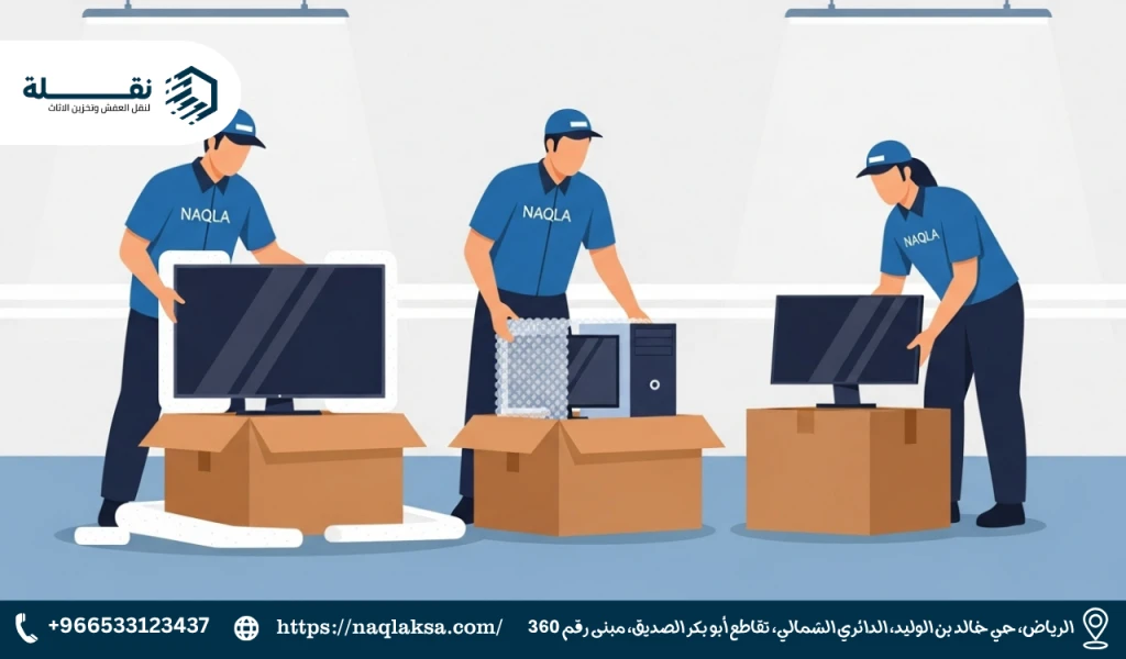 تغليف الأجهزة الإلكترونية (التلفاز، الكمبيوتر) لضمان سلامتها